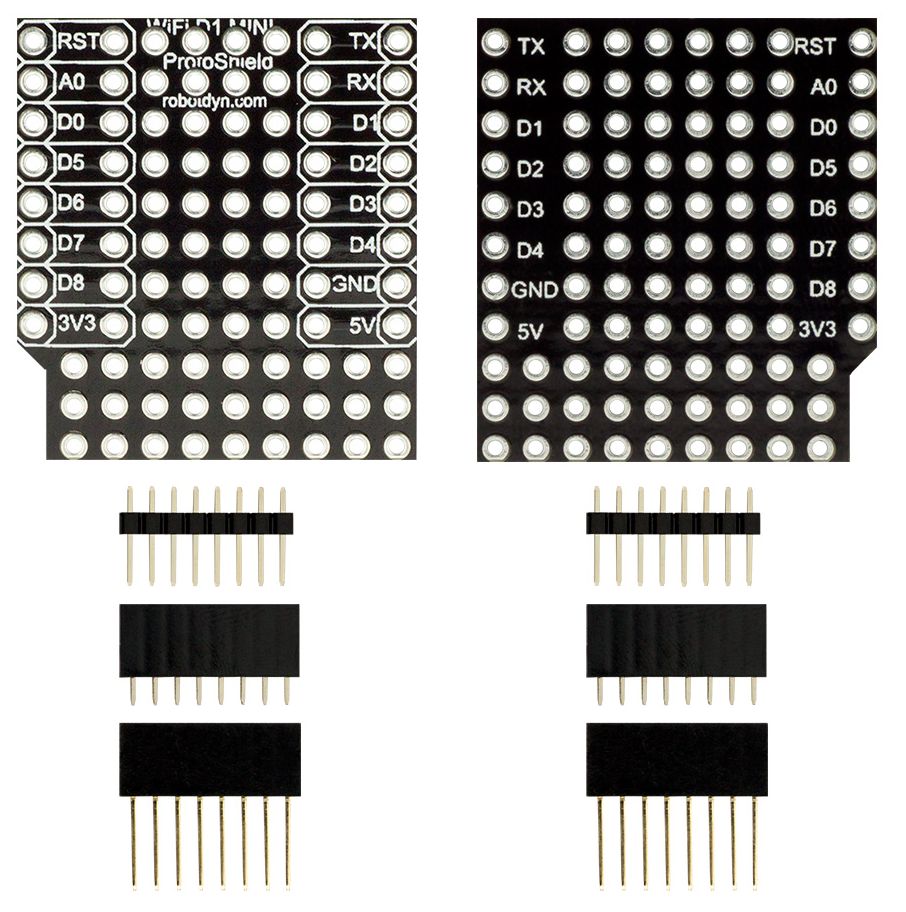 WEMOS D1 mini Prototype Shield met pin headers set